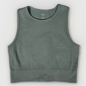 AURA Ribbed Seamless Crop Tank Top Womens Medium Sage Green‎ Racerback Pilates